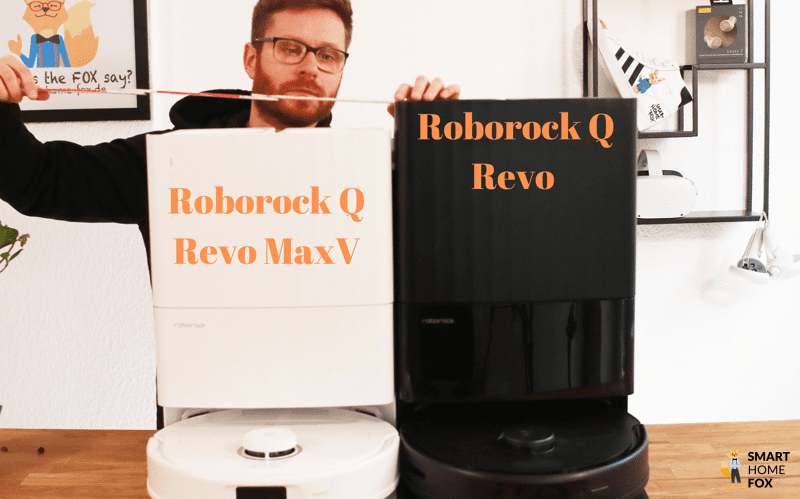 Две станции Roborock Q Revo и Q Revo MaxV стоят рядом друг с другом.